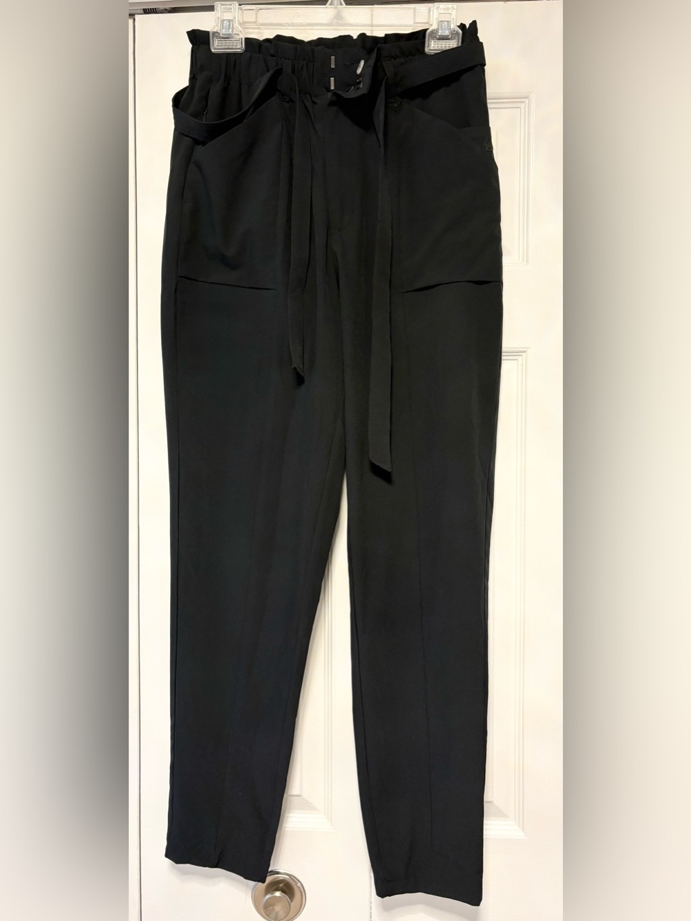 Black Paperbag Tie-Waist Trousers with Front Pockets